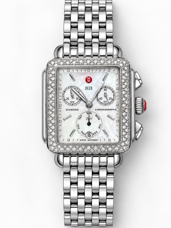 Michele Other - Michele Silver Diamond-Trim Stainless Steel Chronograph Watch